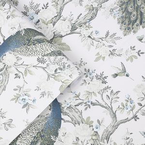 Laura Ashley Vlies Tapete | Belvedere Midnight Blau Pfaue 10 m x 0.52 m