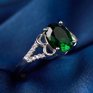 Smaragd weiblichen Zirkon Fingerring 925 Sterling Silber Frauen Schmuck Hochzeit Verlobungsringe Geschenk