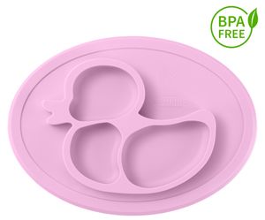 YAMBINO® BPA-freier und rutschfester Kinderteller 27x20x3cm – Sicherer Esslernteller – Designed in Germany – Perfekt für Baby Led Weaning – Passt in Spülmaschine und Mikrowelle YAMBINO® (Rosa)