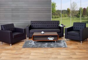 3-1-1 Sofagarnitur Kunda, Couch Loungesofa Kunstleder, Metall-Füße  coffee