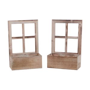 UNUS® Holzfenster mit Pflanzbank Dekoration Altholz 2 Stück Grau  Dekoration