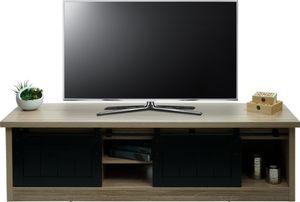 TV-Rack HWC-K75, Fernsehtisch TV-Board, Schiebetüren Staufächer, Holz-Optik Industrial Metall 43x150x40cm  naturfarben