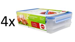 Emsa 508557, 4 x Aufschnittbox-System mit Deckel, 1.65/1 Liter, Transparent/Blau, Clip & Close + Gratis 4er EKM Living Edelstahl Trinkhalme