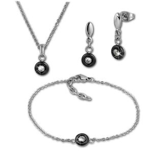 Amello Edelstahlschmuckset Keramik Zirkonia Kette, Armband, Ohrring ESSX35S