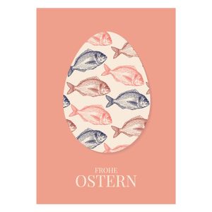 Klassisch elegante Osterkarte mit Fischen Osterei: Frohe Ostern in edlen Farben