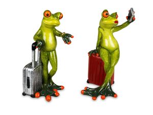 Formano 2er Set lustige Frösche auf Reisen mit Koffer und Handy Figur Poly 16 cm