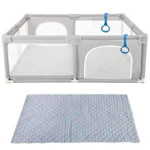 Baby Laufgitter Laufstall 150x150cm faltbar Laufstall Absperrgitter mit Matte und Rutschfester Basis Grau