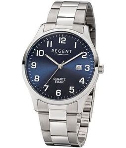 Regent Herren-Armbanduhr Elegant Analog Edelstahl-Armband silber Quarz-Uhr Ziffernblatt blau UR1153400