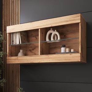 Komodee, Hängende Vitrine Schrank Tivoli, Wotan/Wotan, Breite 100cm x Höhe 50cm x Tiefe 29cm, 2 Regalböden, für Wohnzimmer, Schlafzimmer, Eingang