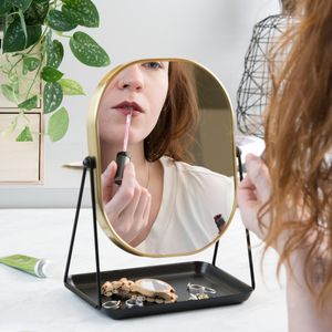 Navaris Kosmetikspiegel Schminkspiegel Tischspiegel mit Schmuckaufbewahrung - Spiegel zum Schminken und Frisieren - Standspiegel mit Aufbewahrung