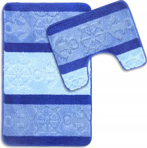 Badteppich Set 2-tlg. Malibu - Badezimmer Teppich Rutschfest & Weich - Badteppich, Badvorleger - Badematten Set Blau 50x80 cm