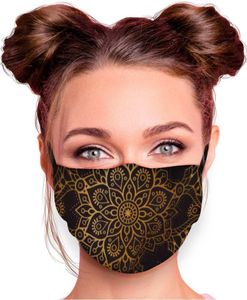 Mundschutz Maske in verschiedenen Farben Stoffmaske mit Motiv Mund- Nasenschutz mit wechselbarem Filter einstellbare Ohrbügel, Modell wählen:Floral Schwarz-Orange