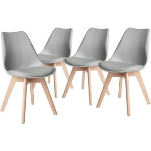 IPOTIUS 4er Set Esszimmerstühle mit Massivholz Buche Bein, Skandinavisch Design Gepolsterter Küchenstühle Stuhl Holz, Grau