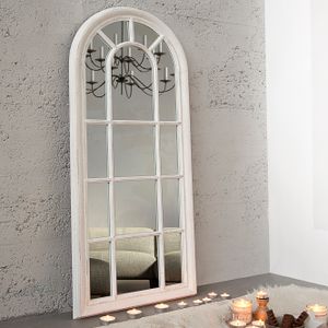 cagü: XL Romantischer Wandspiegel Spiegel [PORTA] Weiß Vintage-Used-Look aus Holz 140cm x 60cm | Nur vertikal aufhängbar | Auch als Standspiegel an der Wand anlehnend nutzbar!