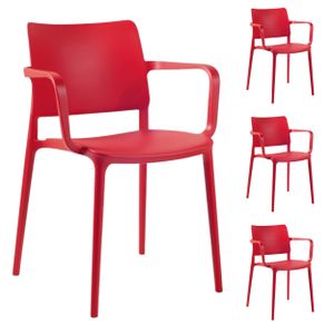 PAPATYA 1er-Set Kunststoffstuhl Joy-K mit Armlehnen I Designstuhl mit Einer Belastbarkeit von 200 kg (Rot) 4er SET