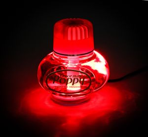 Original Poppy Lufterfrischer mit roter LED Beleuchtung 24 Volt, Duft Inhalt 150 ml, Duft Kirsche