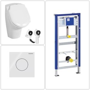Urinalbecken mit Deckel und Geberit Zubehör Set, weiß