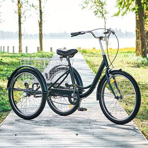 Crenex 24 Zoll Räder Dreirad für Erwachsene Fahrrad 3-Rad-Dreirad + Einkaufskorb Citybike