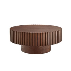 SalesFever Couchtisch Ø 80 cm | rund | Massivholz-Lamellen | MDF mit Walnussholzfurnier | B 80 x T 80 x H 34 cm | Walnuss