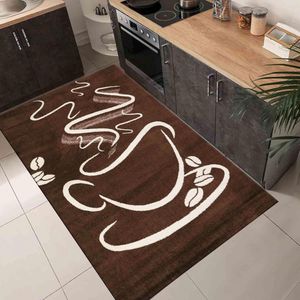Küchenteppich Braun Trendiger Kaffee Teppich, Cappuccino Muster Tasse Kurzflor, Maße:200x280 cm
