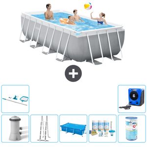 Intex Pool mit rechteckigem Prismenrahmen – 400 x 200 x 122 cm – Grau – inklusive Pumpe – Leiter Sonnensegel - Wartungspaket - Filter - Reinigungskit - Wärmepumpe