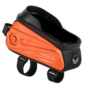 Wasserdichte Touchscreen-EVA-Hartschalen-Fahrrad-Oberrohrtasche, Vorderlicht-Handytasche für Mountainbike, Rennrad-Orange