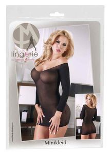 Mandy Mystery lingerie Nylon-Minikleid mit goldfarbenen Fäden - Farbe: schwarz - Größe: S-L