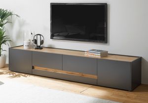 TV-Lowboard Center in grau matt und Wotan Eiche TV-Unterschrank 220 cm TV-Board XXL