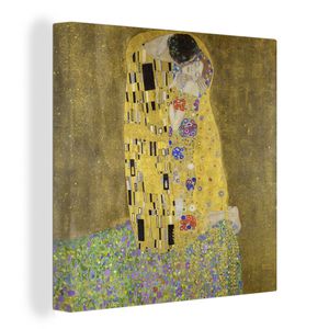 OneMillionCanvasses® - Leinwandbilder -Bild auf Leinwand Wandbild Leinwandbild Der Kuss - Gustav Klimt, 20x20 cm, Kunstdruck Wandkunst Wohnzimmer Schlafzimmer