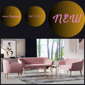 Wohnzimmerset 3 Sitzer 2 Sitzer Sofa + Sessel Couchgarnitur 321 Samt Rosa