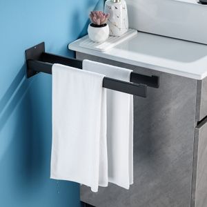 Auralum Edelstahl Handtuchhalter Handtuchstange, Wandhaken für Bad und Küche, Schwarz