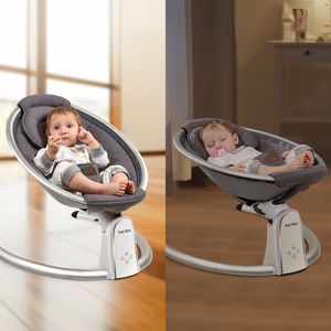 Hot Mom Babywippe elektrisch mit Vibration, Babyschaukel mit 5 Stufen, Baumwolle, Babywiege mit Musik durch Bluetooth, 2022 Style (Dunkelgrau)