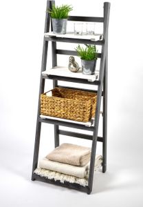 Kobolo Leiterregal im Used Look - WHITE GREY - 4 Böden - Weiß-Grau - Dekoregal Wohnzimmer Einrichtung Bücherregal Pflanzregal Dekoleiter Treppe Home