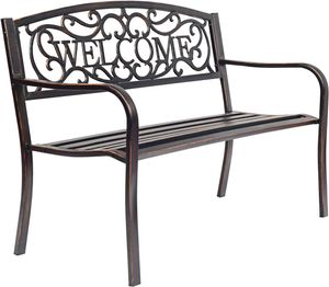 Záhradná lavička 2-miestna, kovová parková lavička, železná lavička s nosnosťou do 320 kg, lavička na terasu s operadlom a podrúčkami, lavička v retro štýle na záhradu, balkón, terasu, 127x63x88 cm (bronz)