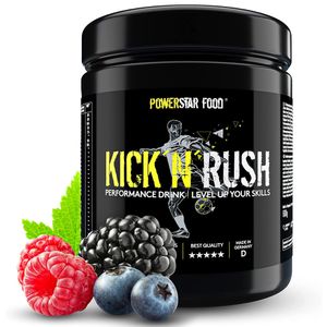 Powerstar KICK'N'RUSH 600 g | Pre-Workout-Booster für Fußball & andere Ballsportarten |  | Energie & Ausdauer | Wildberry