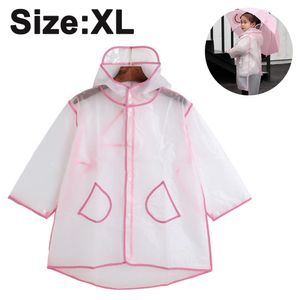 Kinder Regenmantel, Transparenter Regenponcho Faltenfrele Kapuze Regenbekleidung für Jungen Rosa XL