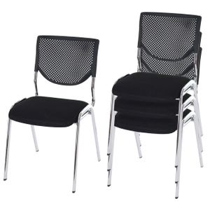 sada 4 stoličiek pre návštevníkov T401, konferenčné stoličky stohovateľné, látka/textil ~ sedadlo čierne, nohy chróm