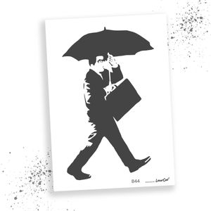 LaserCad Schablonen BANKSY Streetart  (B44, Man In Coloured Rain, DIN A4) Stencil für Graffiti, Airbrush, Deko