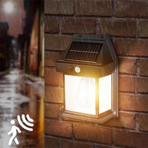 Solarna lampa ścienna na zewnątrz, lampy solarne na zewnątrz z czujnikiem ruchu, 3 tryby światła słonecznego LED Solarne lampy ogrodowe na zewnątrz Balkon ścienny Deco