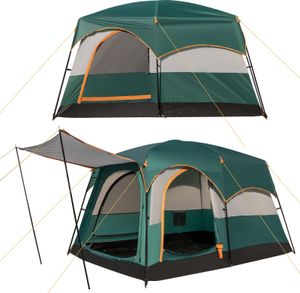 COSTWAY Campingzelt für 4-6 Personen, Tunnelzelt mit Vorzelt, 2-Raum-Trennwand und Tragetasche