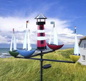 Windspiel Schiffskarussell mit Leuchturm und Solarbeleuchtung 2280