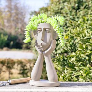 Blumentopf Abstrakte Skulptur Ornamente, Moderne unregelmäßiger Gartentopf Stille Figuren Desktop Dekoration, Einzigartig Pflanztöpfe Dekofiguren Statue