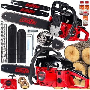 Benzin Kettensäge Motorsäge 5,5PS Motorkettensäge 52ccm 2x Ketten 2x Schwerte 300ml Öl XXL SET