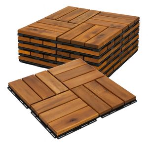 BURI 3qm Holzfliesen Balkonfliesen kleine Kacheln 30x30 cm - Balkonboden wetterfest aus Akazienholz - Terrassenfliesen mit Klicksystem für Terrasse Balkon (33 Stück = 3m²)