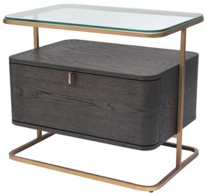 Casa Padrino Luxus Beistelltisch Mokka / Messing 65 x 46 x H. 57 cm - Edler Nachttisch mit Glasplatte und Schublade - Luxus Möbel