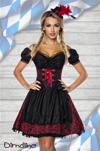 Dirndline Damen Dirndl mit Bluse Partykleid Oktoberfest Trachtenkleid Karneval Fasching, Größe:L, Farbe:rot/schwarz