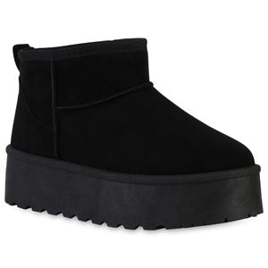 VAN HILL Damen Warm Gefütterte Plateau Boots Profil-Sohle Winter Schuhe 840609, Farbe: Schwarz, Größe: 39