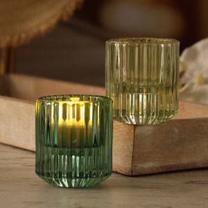 Kerzenhalter 2in1 - Teelichthalter/Stabkerzenhalter - Glas - H:5,9cm - grün, hellgrün - 2er Set