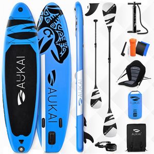 Aukai® Stand Up Paddle Board 320cm "Ocean" 2in1 mit Kajak Sitz SUP Surfboard aufblasbar + Paddel Surfbrett Paddling Paddelboard - blau