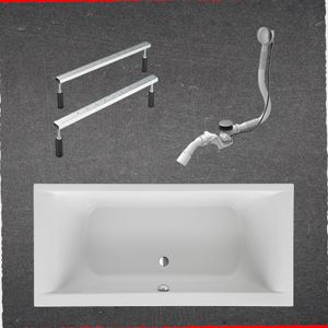 Schulte Körperform-Badewanne Modell Onda, Weiß Sanitäracryl, 190x90 cm, Höhe 48,6-49,3 cm, inkl. Fußgestell und Ab- und Überlauf